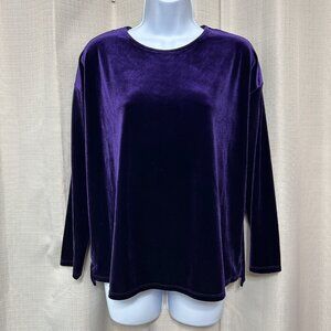 J. Jill Pullover Long Sleeve Velvet Top Women's Size Small Petite Purple